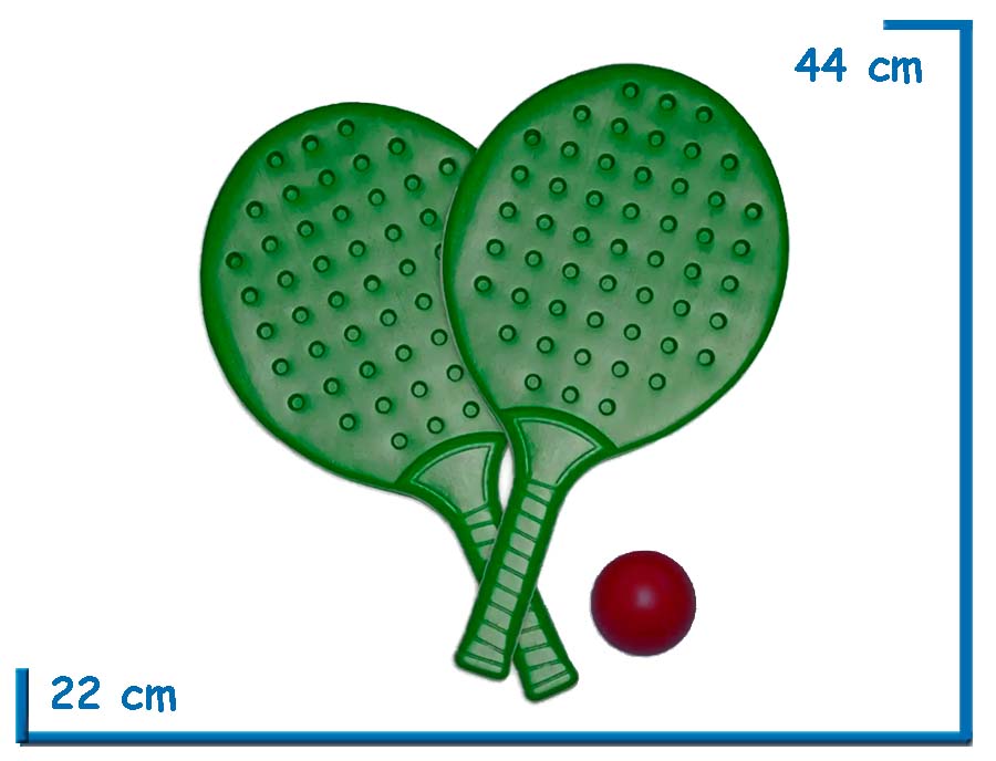 PALETAS PVC VERDES X2 CON PELOTA DE GOMA EN BOLSA DE RED