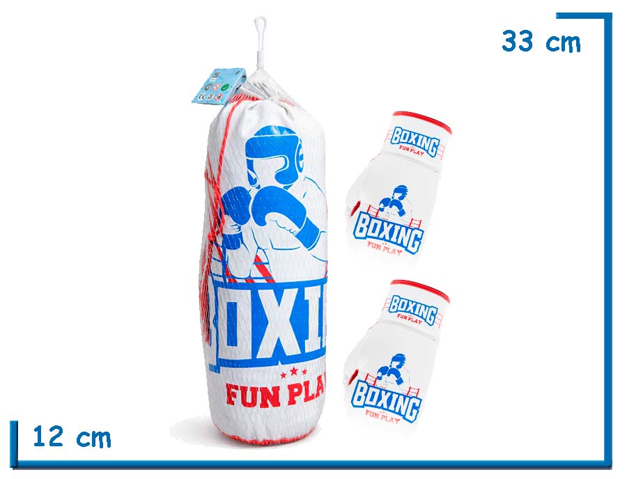 FUN PLAY SET DE BOLSA DE BOXEO CON GUANTES BLANCO EN BOLSA DE RED